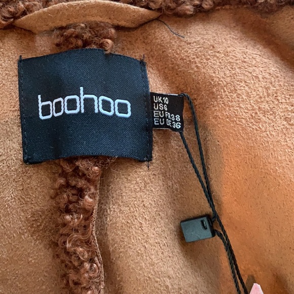 BOOHOO BONDED DOUBLE BREASTED FAUX FUR TEDDY COAT IN CHOCOLATE SIZE 6 - Picture 11 of 16